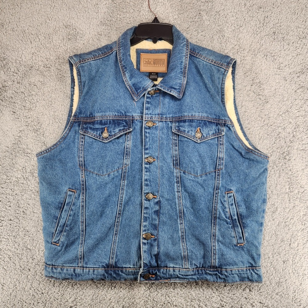 Canyon Guide Outfitters Denim Jean Sherpa Fleece Lined Vest Mens Size XL